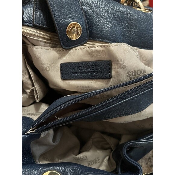 Michael Kors Large Travel Shoulder Tote Leather Bag, Navy Blue - Picture 5 of 6